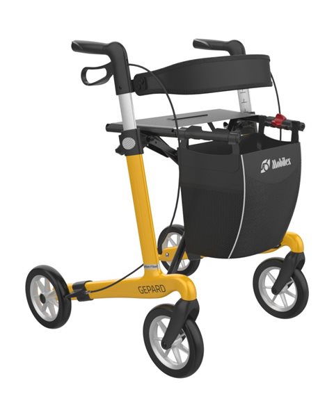 Mobilex Gepard Rollator, Carbon, gelb, SH 62 cm, mit Softrädern, inkl Rückengurt und Stockhalter