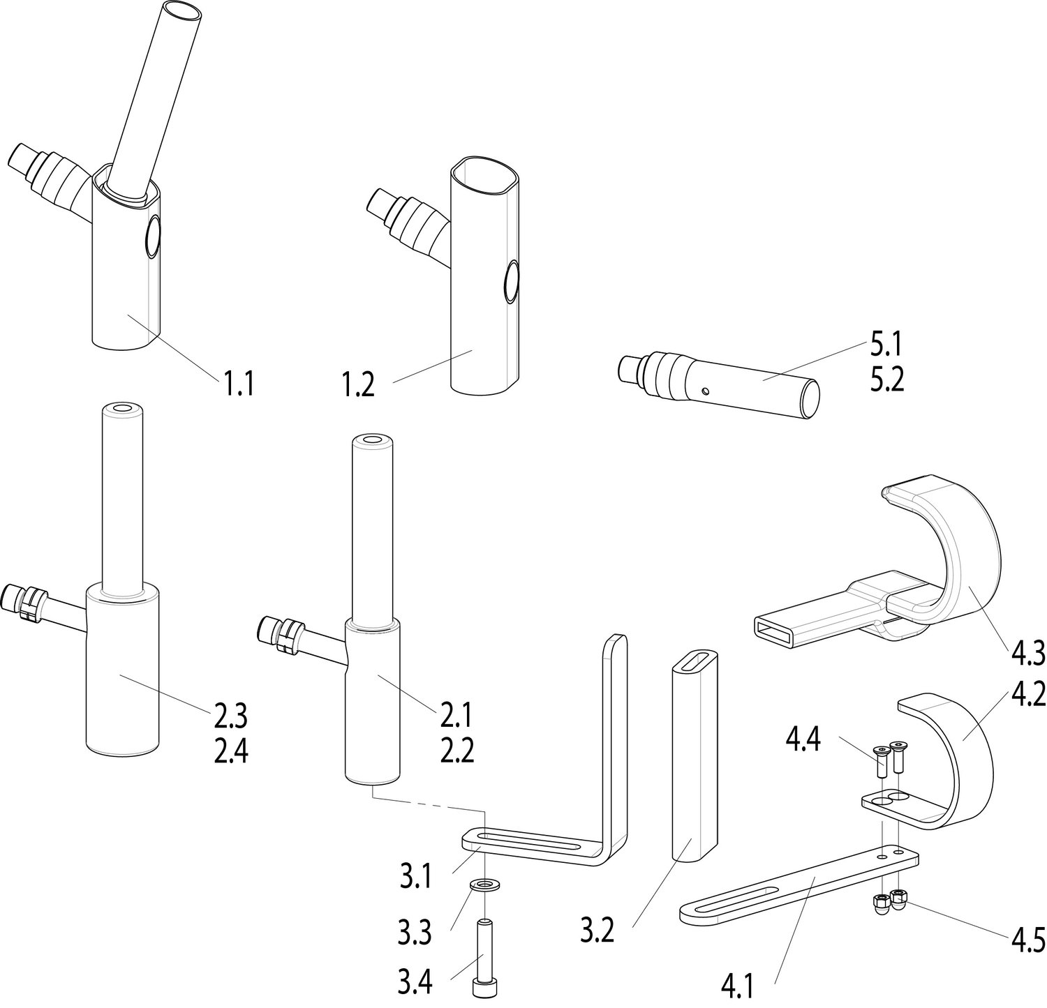 Explosionszeichnung Griffe, Sunrise Attitude (Manual, Hybrid, Power, Junior)