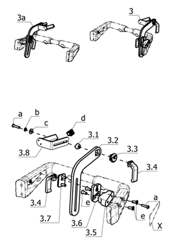 Code 851–608; Bedienung für Begleitperson (Schaltkasten umsteckbar von vorne nach hinten) – Rücken für externe Rückensysteme