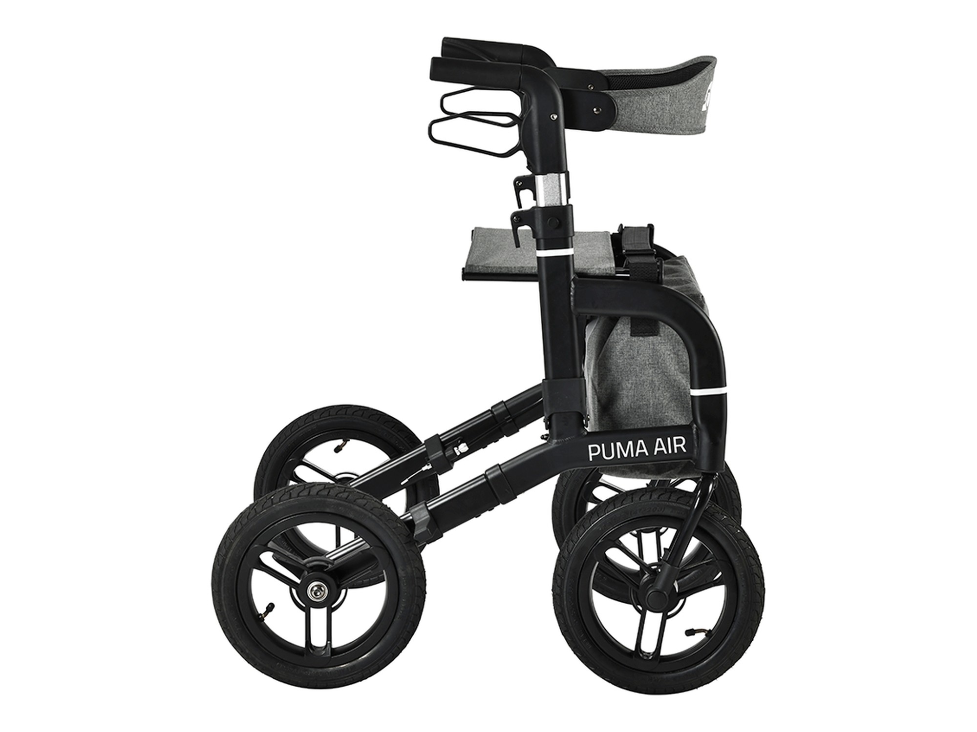 Mobilex Puma Air Rollator, mattschwarz, SH 59 cm, inkl. Rückengurt, Becher- und Stockhalter