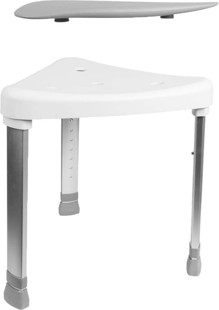 Mobilex Dreieckiger Duschhocker, Alu silber mit weissem Sitz, 42 x 45 cm