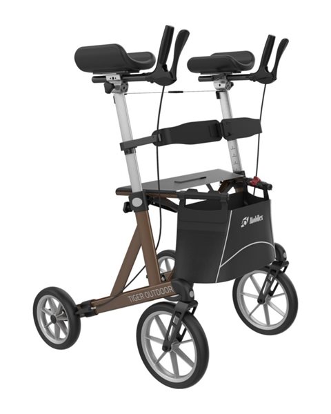 Mobilex Arthritis Rollator Tiger Outdoor, braunmetallic, SH 62 cm, mit Softrädern, inkl. Stütz-/Rückengurt