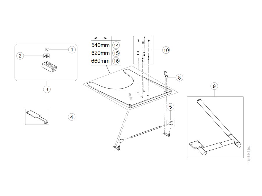 Explosionszeichnung Tischbedienung – Invacare Bora Classic/Refresh (bis 12/2019)