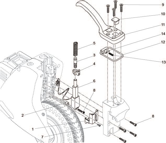 Explosionszeichnung Griff und Aktuator, Sunrise R90