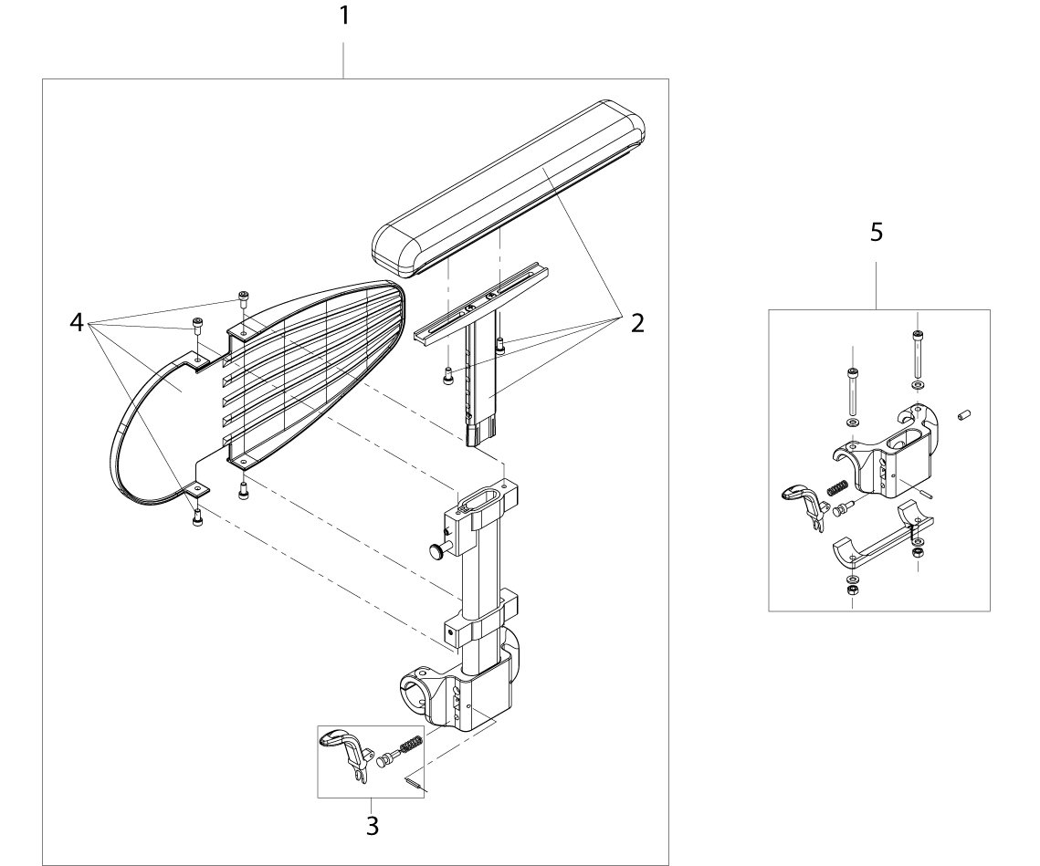 Explosionszeichnung BasiX² / RubiX² - Seitenteil, Armauflage verstellbar, Zentralstütze, Sunrise BasiX² / RubiX²