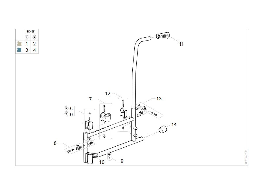 Explosionszeichnung Seitenrahmen Standard – Invacare Action 1R