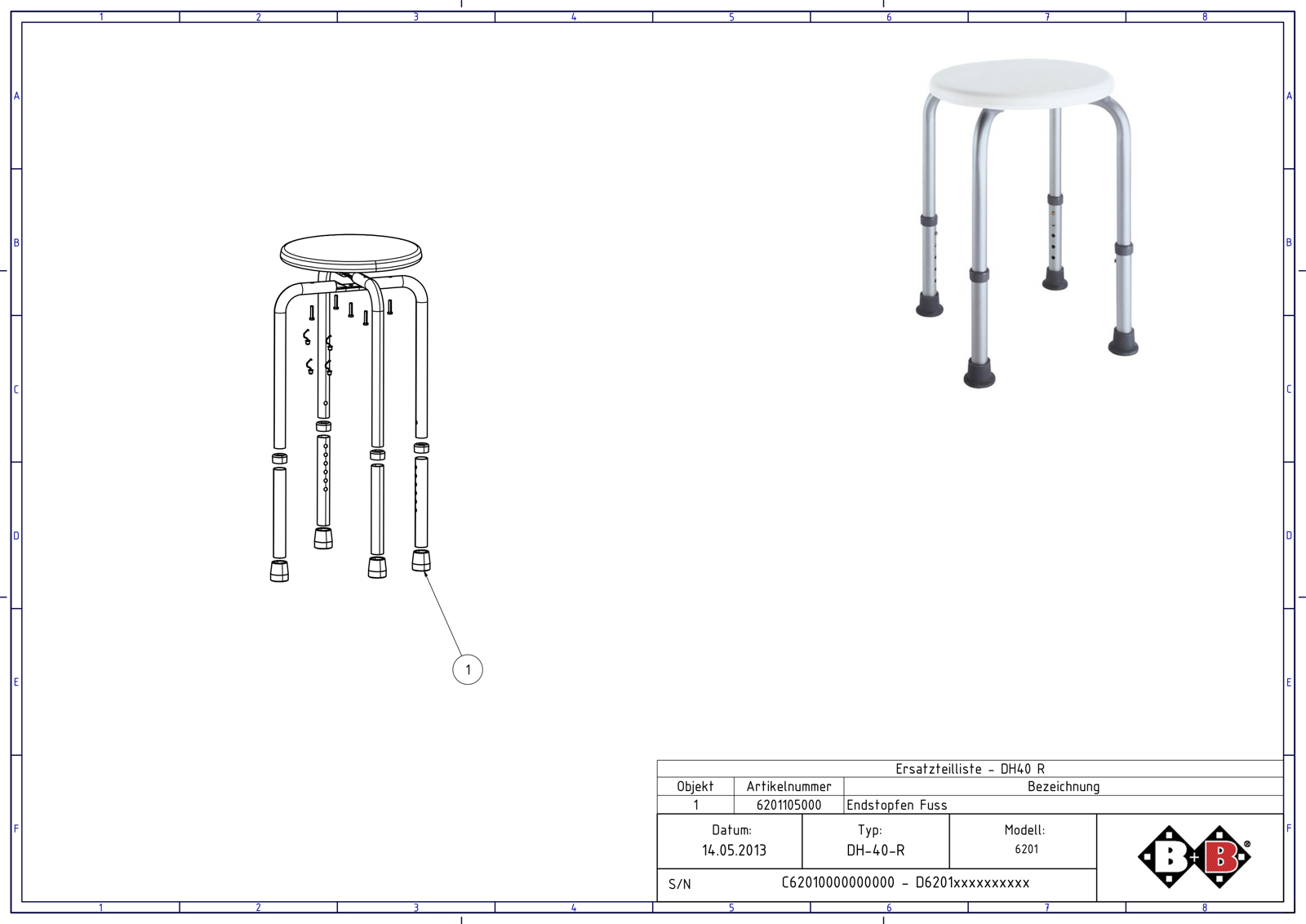 Explosionszeichnung Bischoff & Bischoff – Ersatzteilekatalog DH40-R de / s01