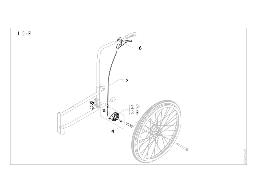 Explosionszeichnung Bremsen Trommelbremsen – Invacare Action 1R