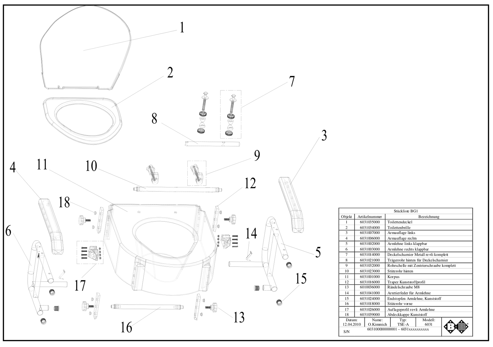 Explosionszeichnung Bischoff & Bischoff – Ersatzteilekatalog TSE-A 6031 / s01