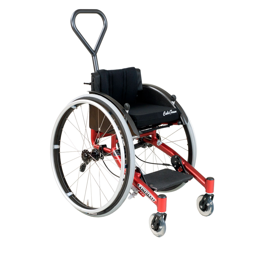 Wolturnus W5 Junior Kinderrollstuhl in Rot mit Schiebebügel, Seitenansicht