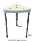 Mobilex Dreieckiger Duschhocker, Alu silber mit weissem Sitz, 42 x 45 cm