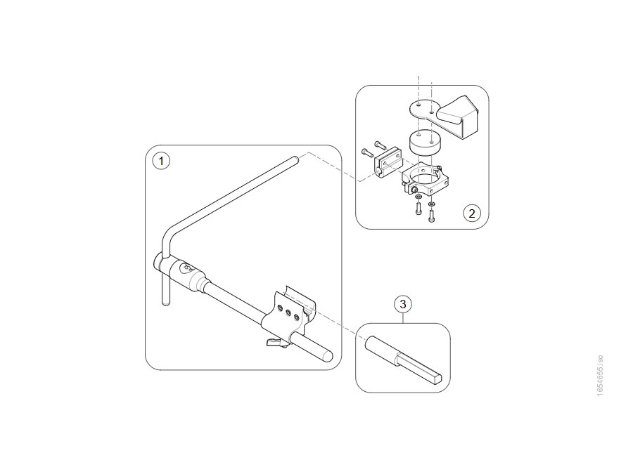Explosionszeichnung Fahrpulthalter, Nucleus REM110-400 Modulite – Invacare AVIVA RX